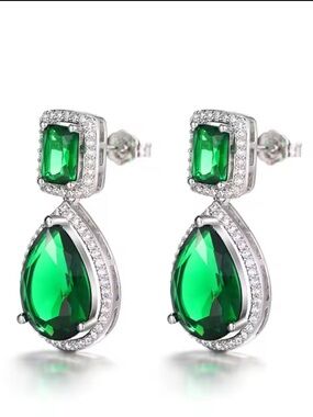 Emerald Green Crystal Drop Earrings Luxury Statement Jewelry